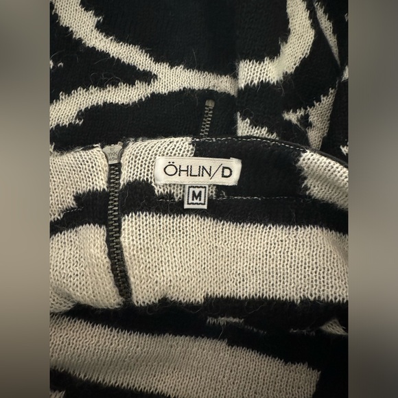 Ohlin D Baby Alpaca Wool Knit Skirt Geometric Back Zip Leather Trim Pockets Med - Picture 10 of 10